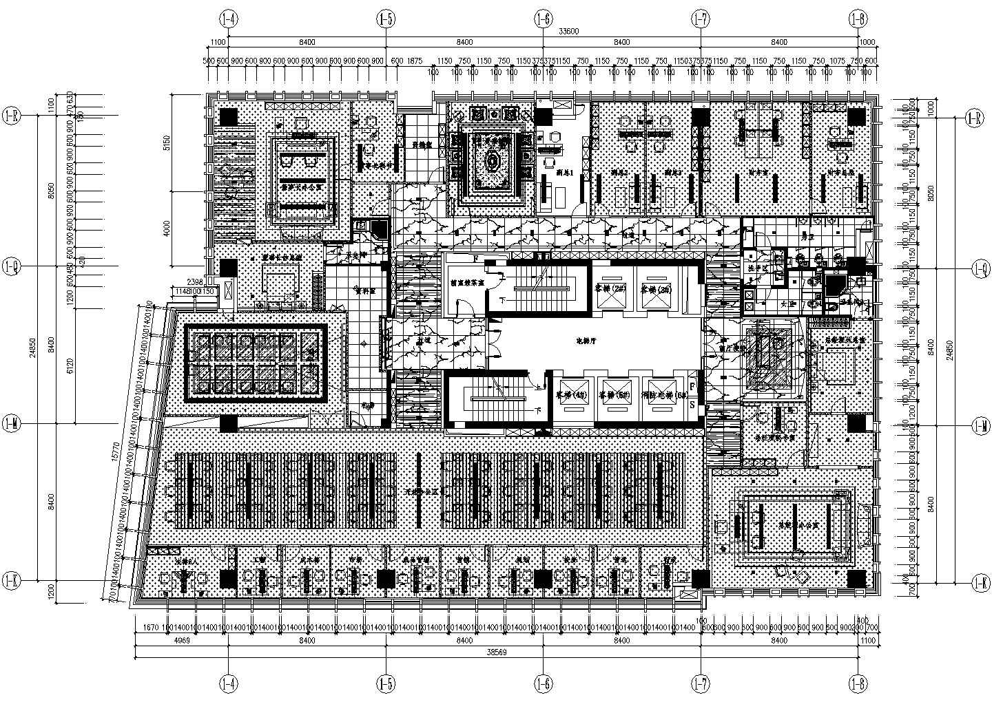 现代风格办公空间平面施工设计cad图，共九张