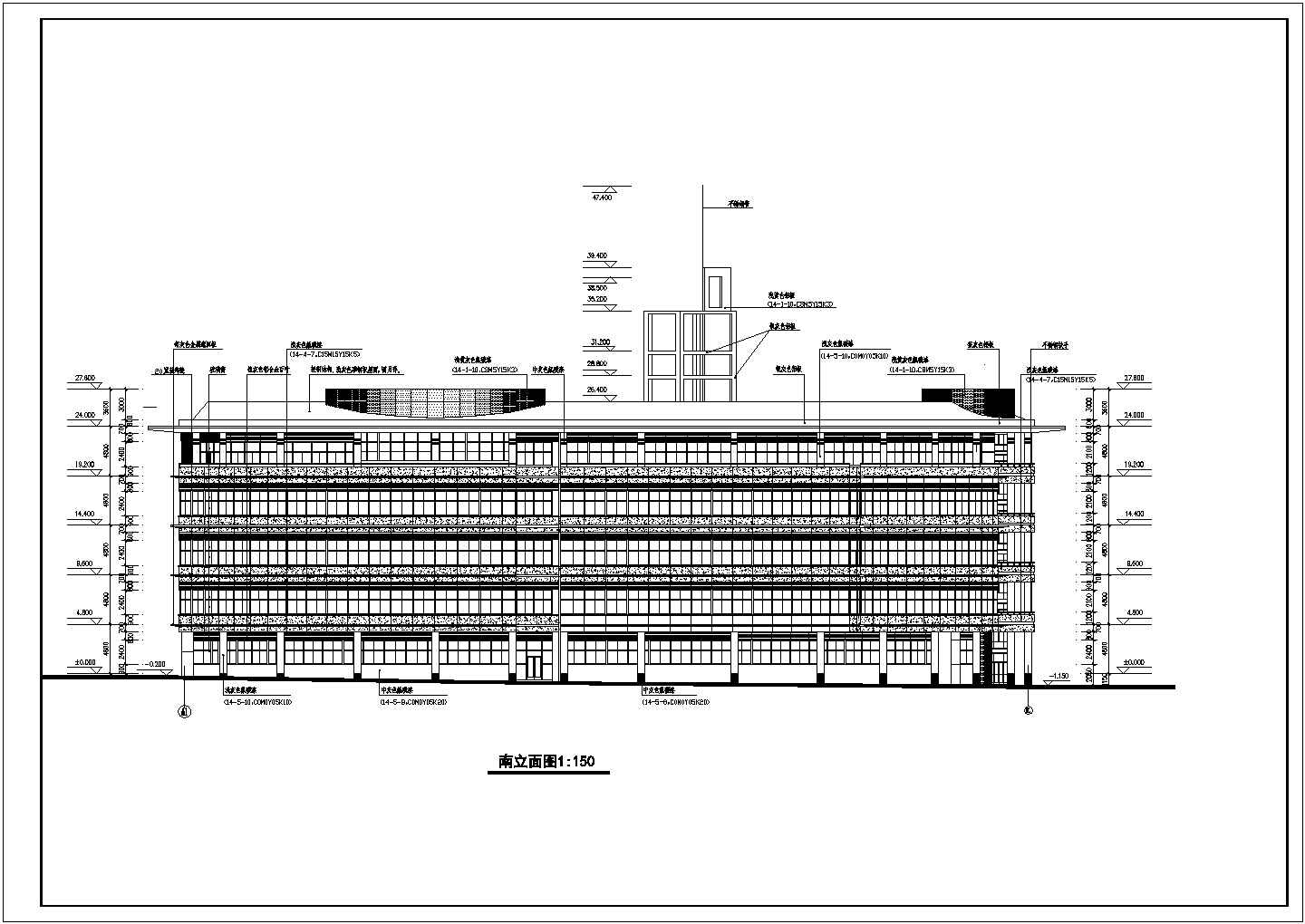 安徽某5层框架结构大学图书馆建筑设计施工图