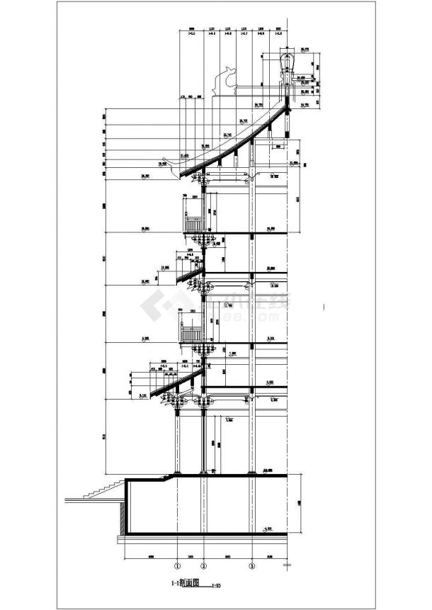 某地3层框架结构水云阁仿古建筑设计施工图-图二