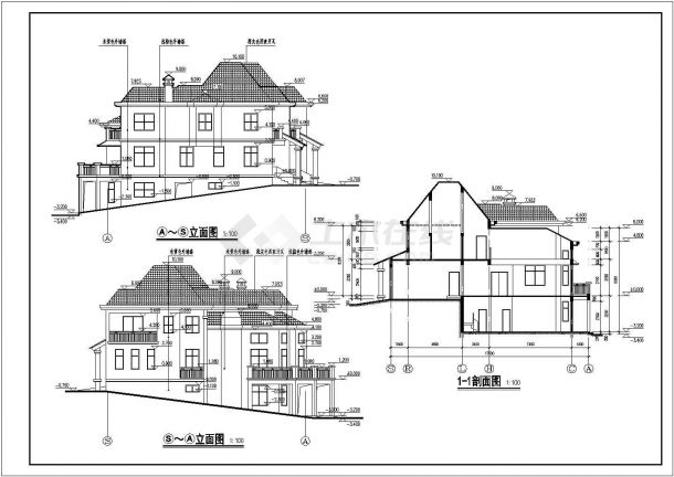 某三层坡屋顶别墅结构建筑设计施工图-图二