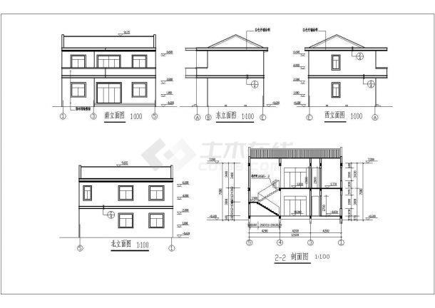 某设计院五套二层经典坡屋顶别墅建筑和结构施工图-图一