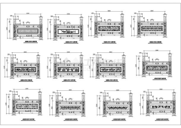 多种类型石栏杆建筑设计CAD立面详图-图一