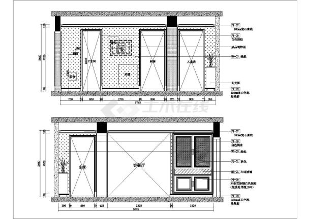 【山东】现代三居室样板间室内装修施工图-图一