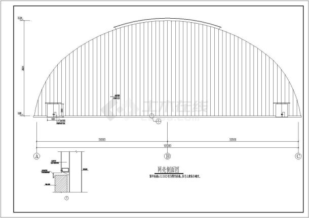 101米跨煤棚网壳结构施工图（图纸详细）-图二