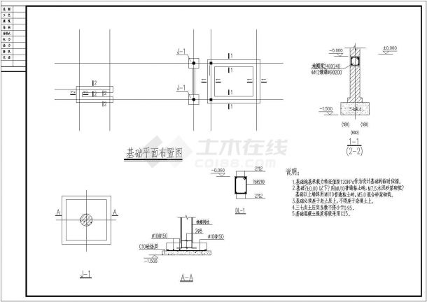 某地围墙建筑、结构全套设计施工图-图二