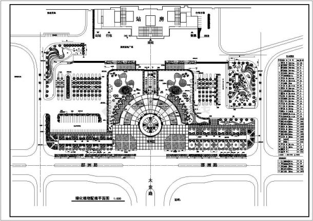 某火车站广场绿化平面cad图-图一