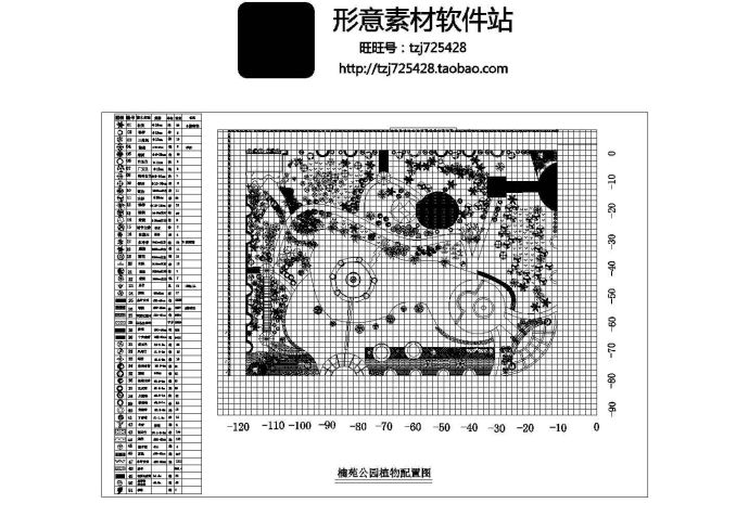 楠苑公园植物配置cad图_图1