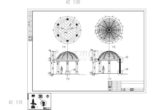 半圆亭建筑设计CAD施工图纸-图一