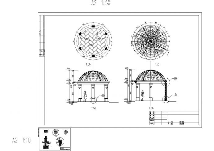 半圆亭建筑设计CAD施工图纸_图1