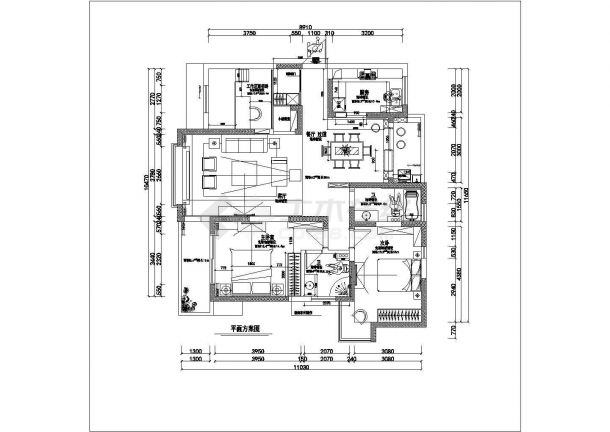 某地小区三室二厅住房装修设计施工图-图二