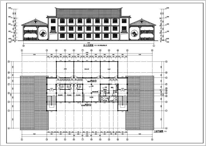 某地三层框架仿古诊所楼建筑设计施工图_图1