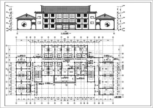 某地三层框架仿古诊所楼建筑设计施工图-图二