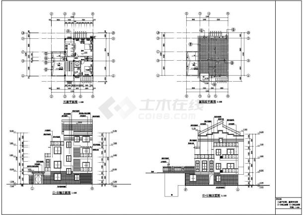 3层框架结构偏中式风格自建别墅建筑施工图-图二