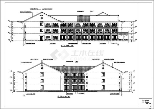 3层框架结构中式仿古酒店建筑施工图-图二
