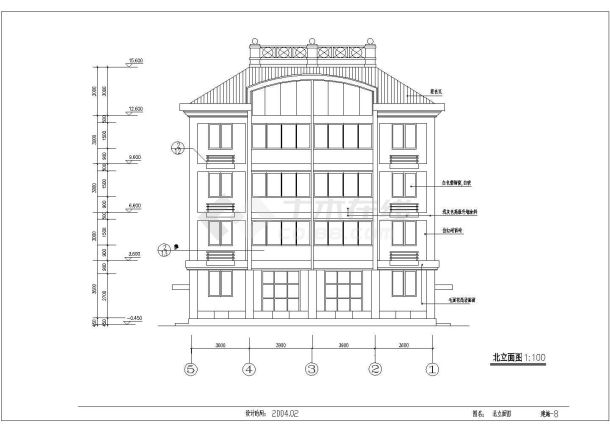 某地5层框架结构双拼别墅建筑设计方案图-图二