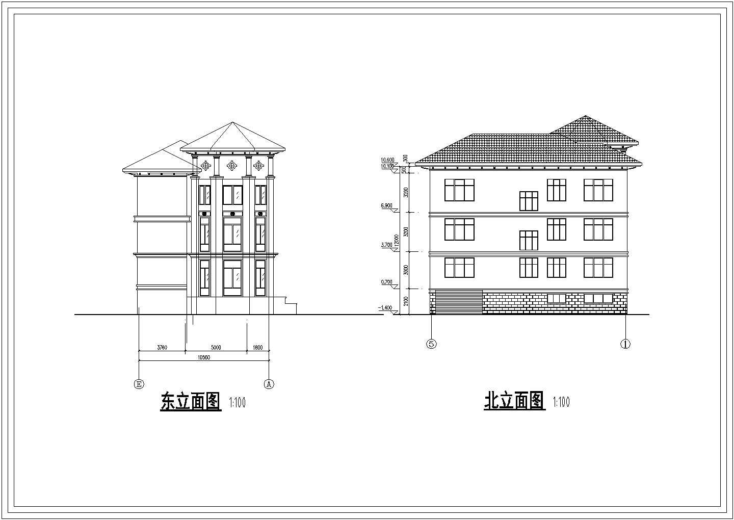 某地三层砖混结构小型别墅建筑方案图