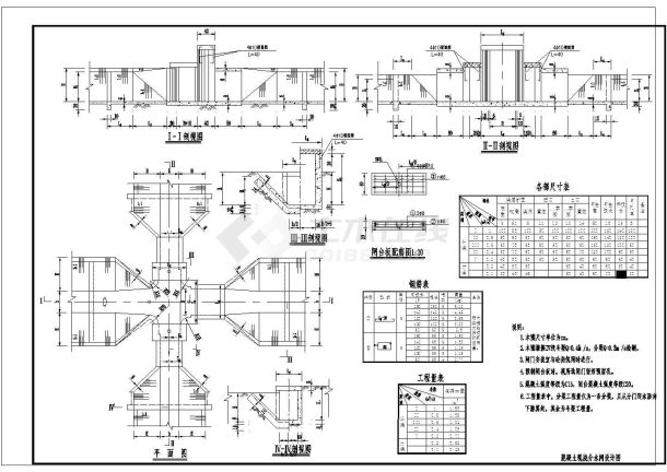 浆砌石、混凝土分水闸结构布置图设计-图一