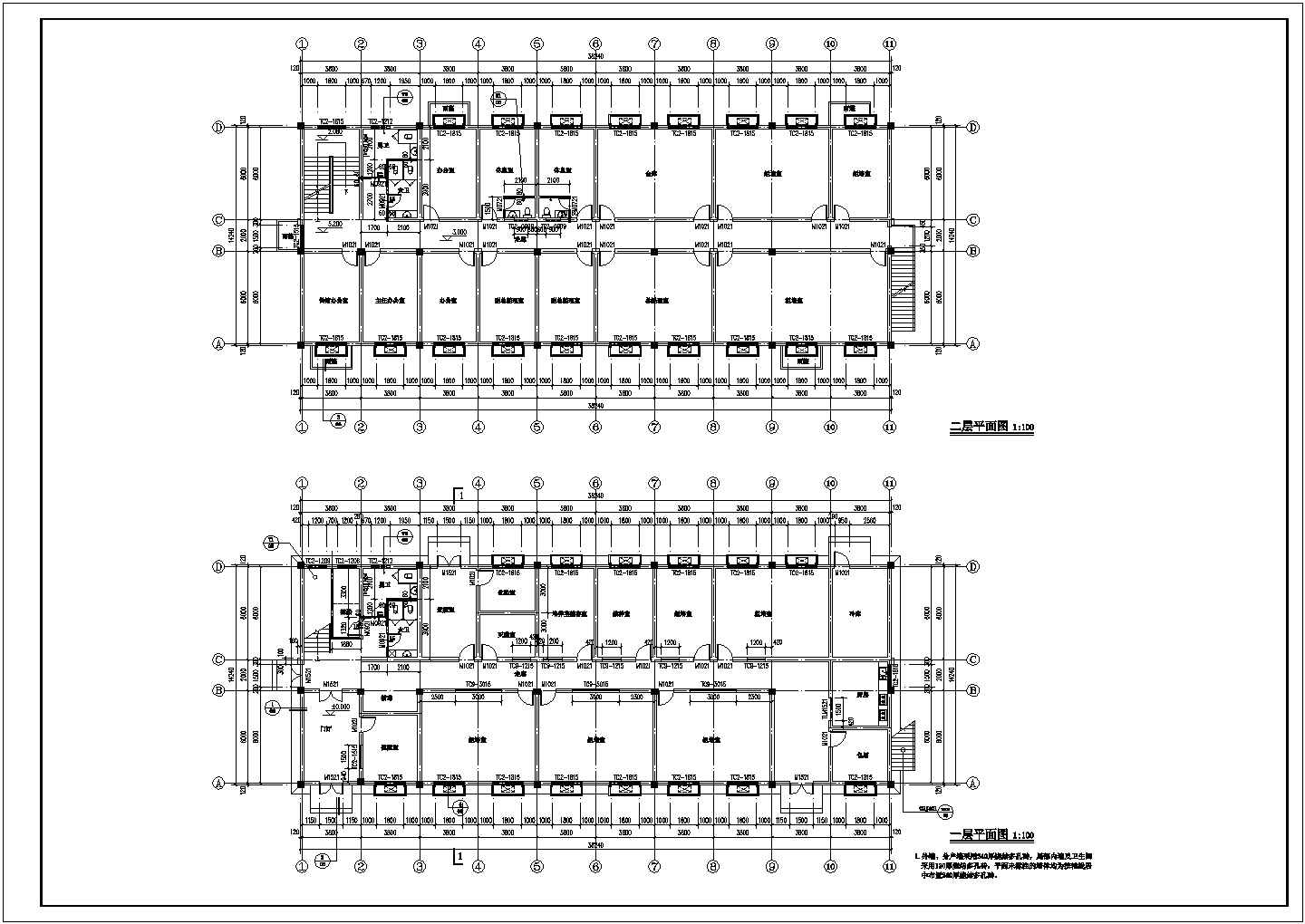 某工业厂区多层办公建筑施工图，含设计说明