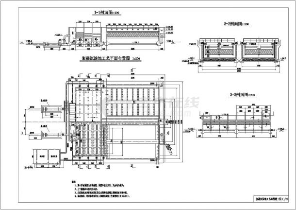 水厂絮凝沉淀池工艺布置平面图剖面图-图一