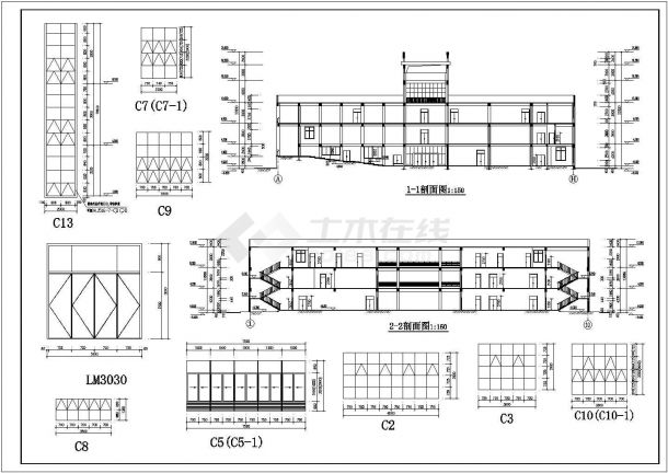 某地三层科技图书馆建筑设计施工图-图二