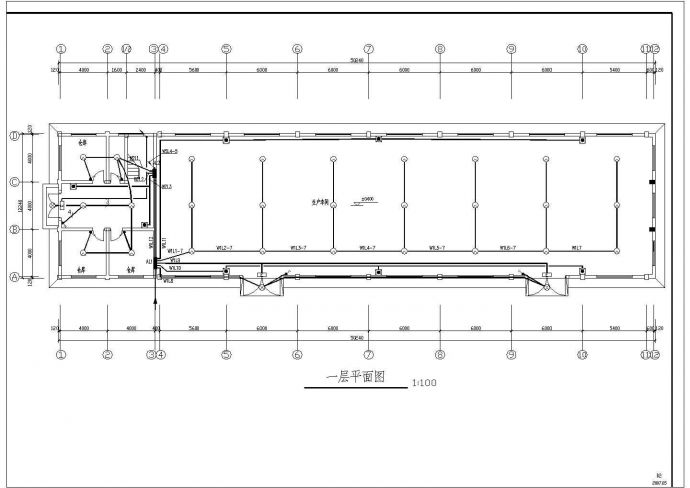 标准排架结构厂房车间照明和接地系统设计图纸_图1