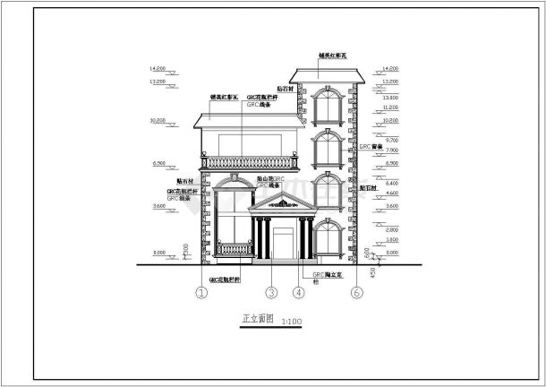 某地区三层砖混结构别墅建筑和结构施工图纸-图一