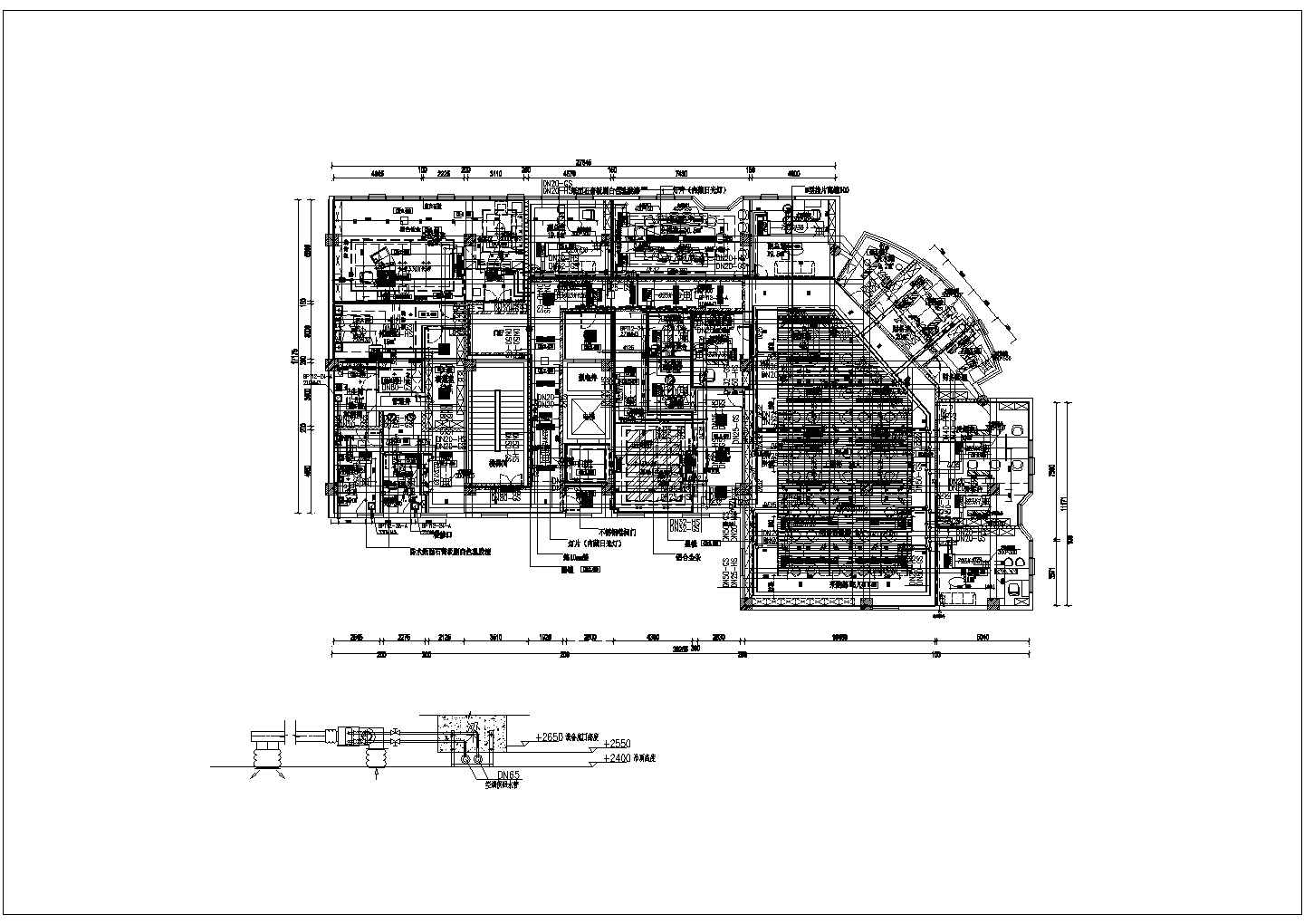 单层办公风冷热泵机组风机盘管空调系统设计图