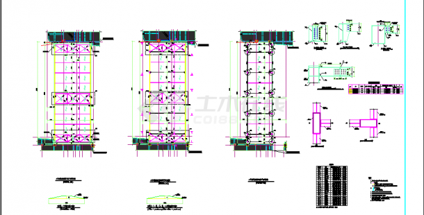 某7度区40米跨3层大型钢桁架连廊结构施工图-图二