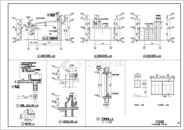 湖南省某大门设计建筑设计施工图cad-图二