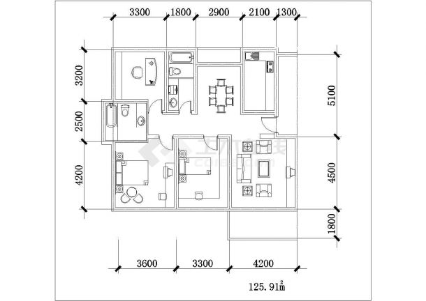 按面积分好类的125-135平方米住宅户型图-图二