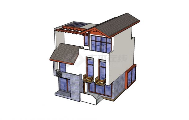 临摹建筑创作上的别墅（3D效果）-图一