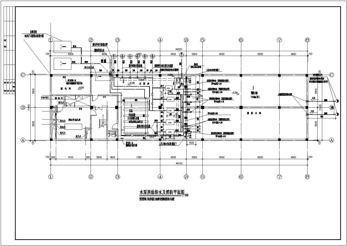 某综合楼水泵房给排水及消防平面图系统图