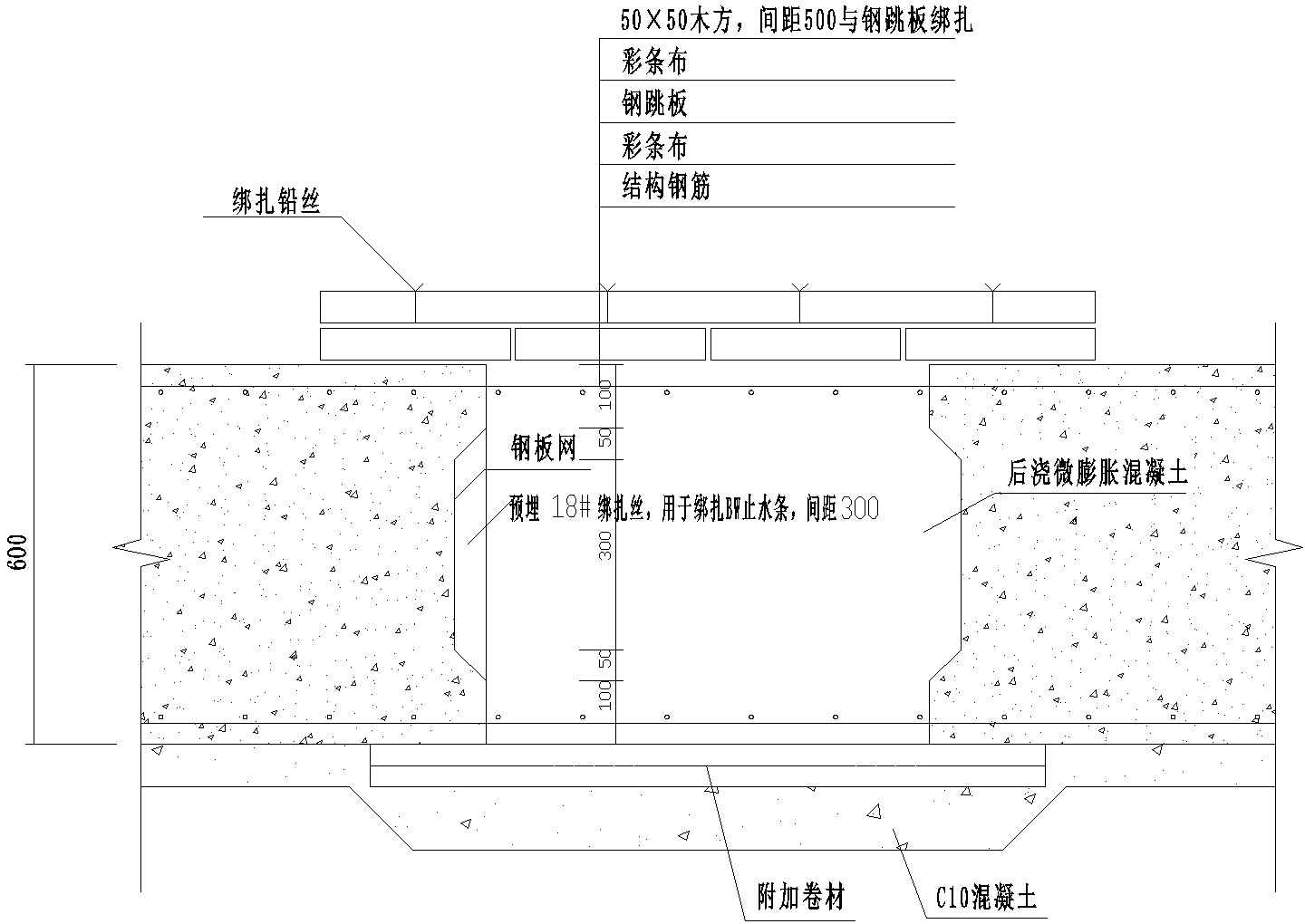 6底板后浇带施工缝防水及临时保护措施构造图