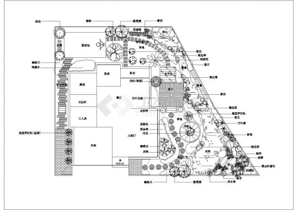 某别墅庭院景观设计CAD总平面图-图一