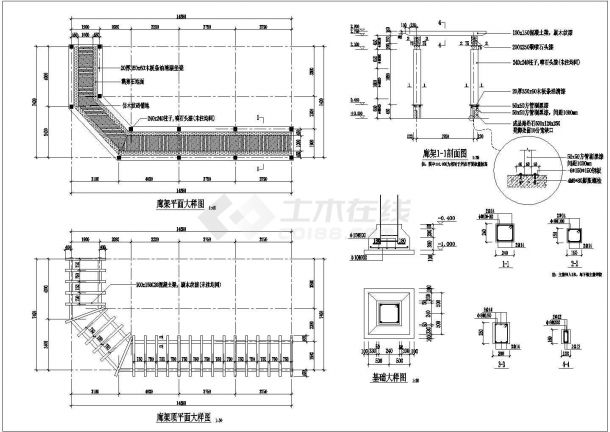 简中式长廊、景墙、曲桥等小品施工图-图二