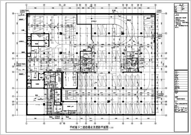 15层综合住宅楼楼底层带商业办公给排水施工cad设计方案平面图-图一