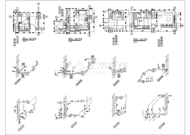 星级酒店客房及卫生间给排水施工设计cad平面布置方案图纸-图二