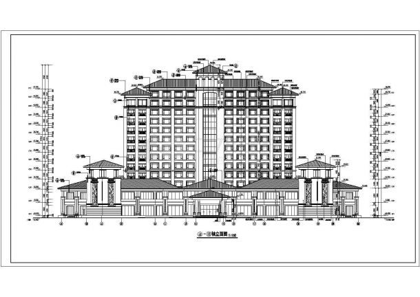 【13层】欧式高层酒店建筑设计cad图纸（含平立剖）-图一