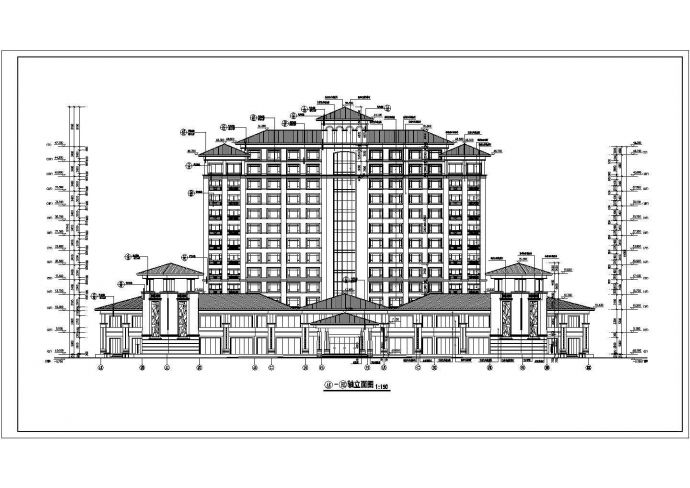 【13层】欧式高层酒店建筑设计cad图纸（含平立剖）_图1