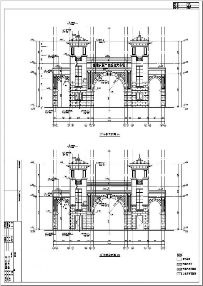 某一层框架结构商业街大门建筑设计施工图_图1