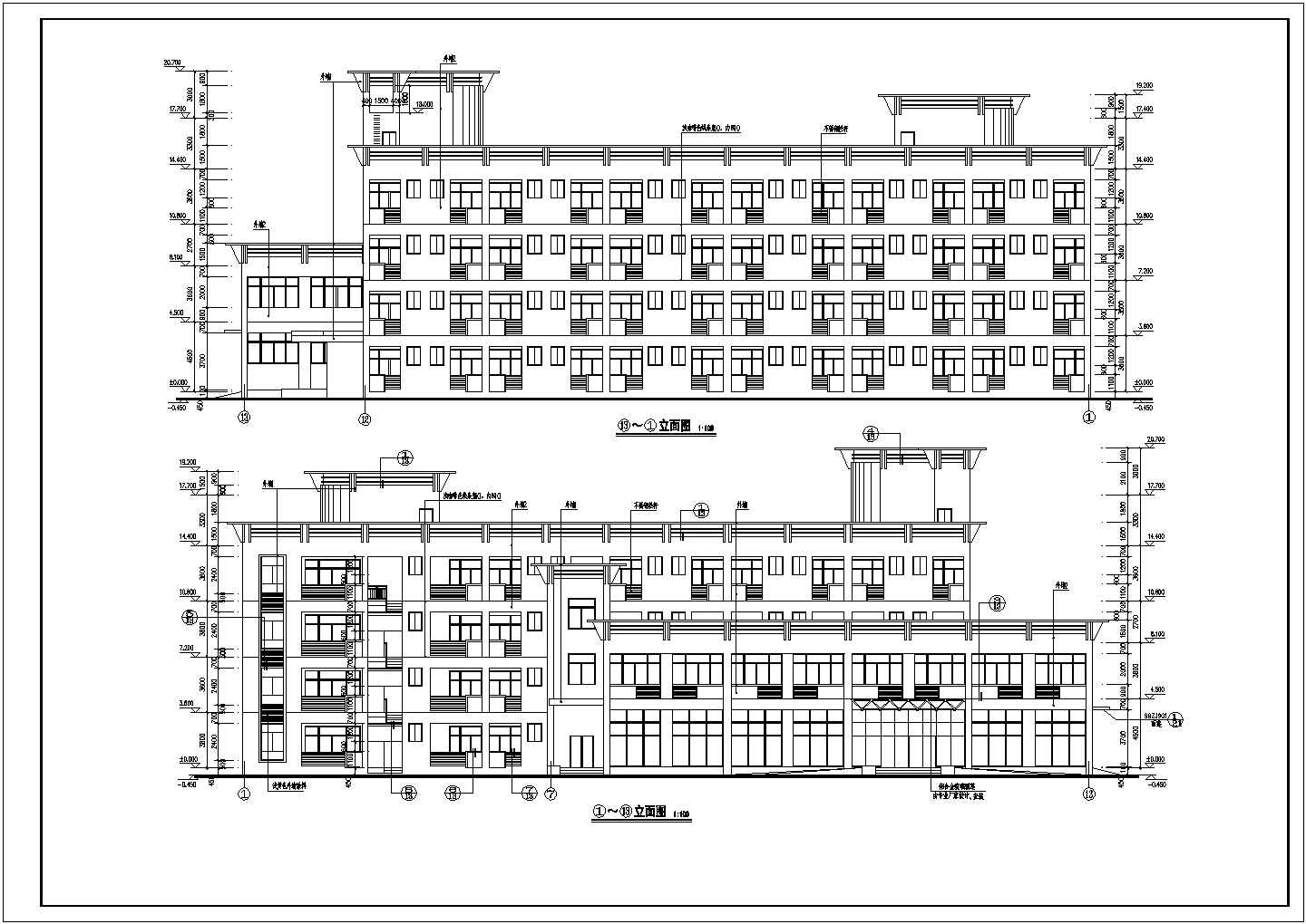 四层机构宿舍楼招待中心建筑设计cad施工平立面方案图纸