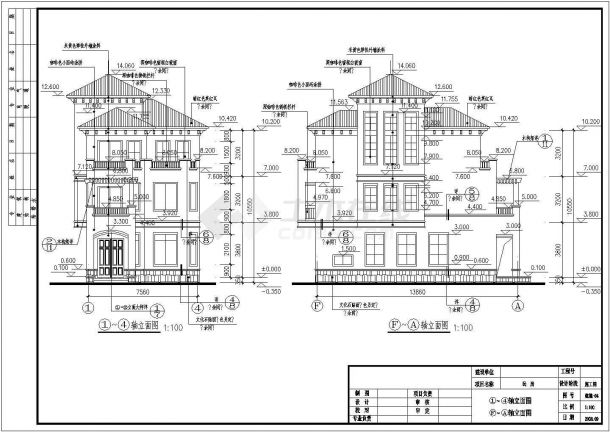 【三层】框架结构坡屋顶欧式私人别墅建筑设计cad图纸（含设计说明）-图一