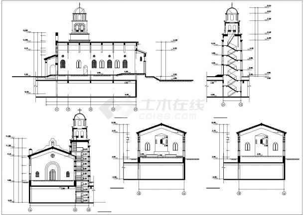 欧式英伦风格城市教堂建筑设计施工cad平立面方案图(带地下室)-图一