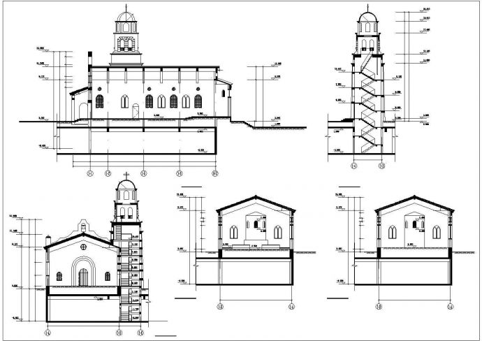 欧式英伦风格城市教堂建筑设计施工cad平立面方案图(带地下室)_图1