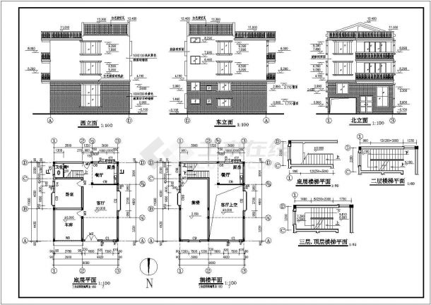 三层300平米豪华私人自建别墅设计施工cad平立面布置方案图纸-图一