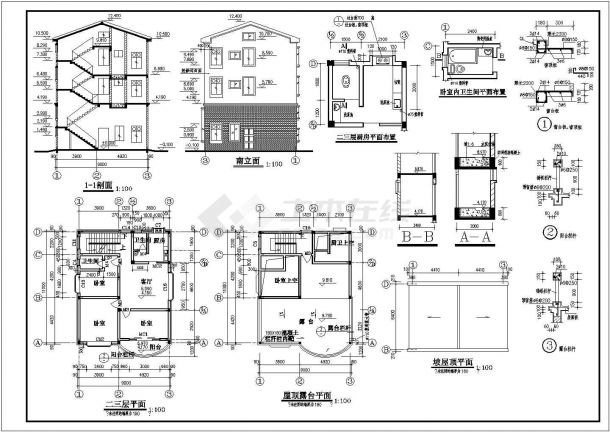 三层300平米豪华私人自建别墅设计施工cad平立面布置方案图纸-图二