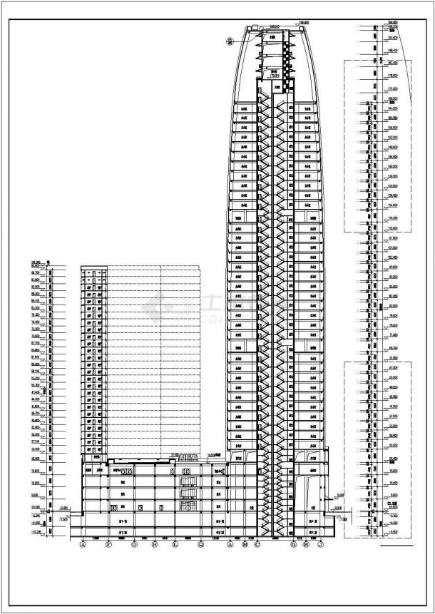 某40层200m超高层办公楼建筑设计平面图纸-图二