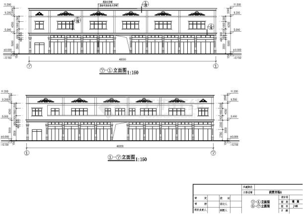 二层商业广场步行街建筑设计cad平立面施工方案图纸(多个建筑欧式风格)-图一