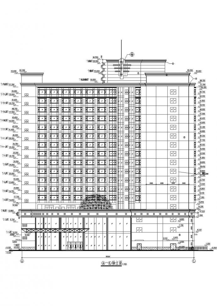 17层高级大酒店建筑设计施工cad平面立面方案布置图纸(多个套房大样图)_图1