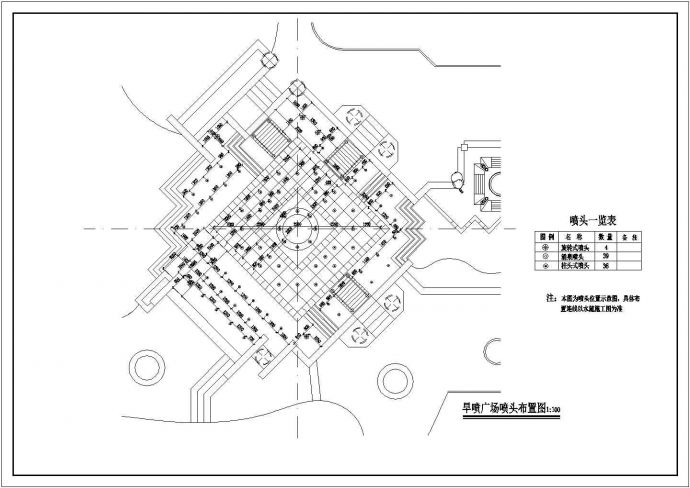 大型旱式喷泉休闲广场景观施工cad设计平面方案布置图纸(80个喷头)_图1